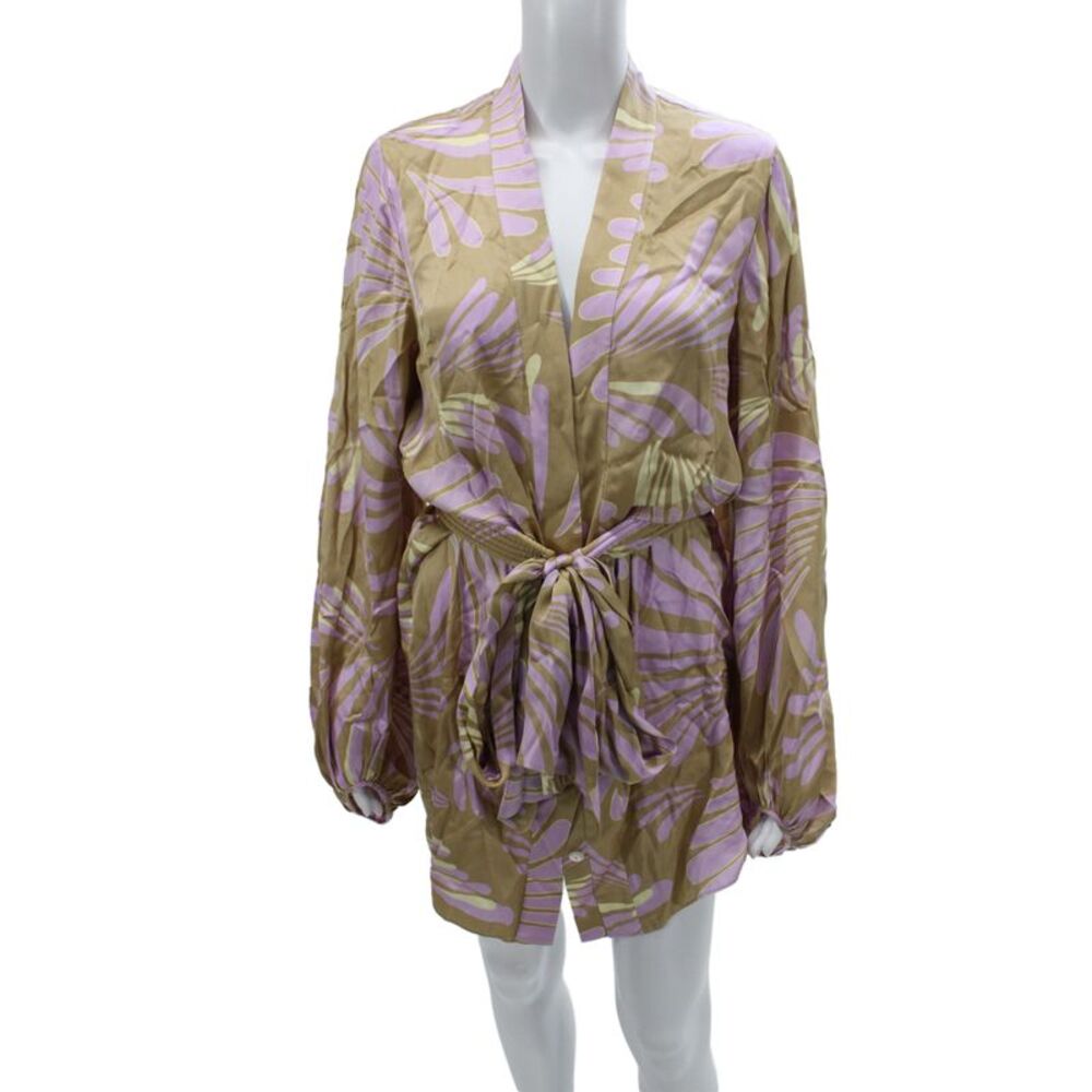 Alexis Women Beige Kimono Jacket Long Sleeve VNeck Geometric Viscose Size M